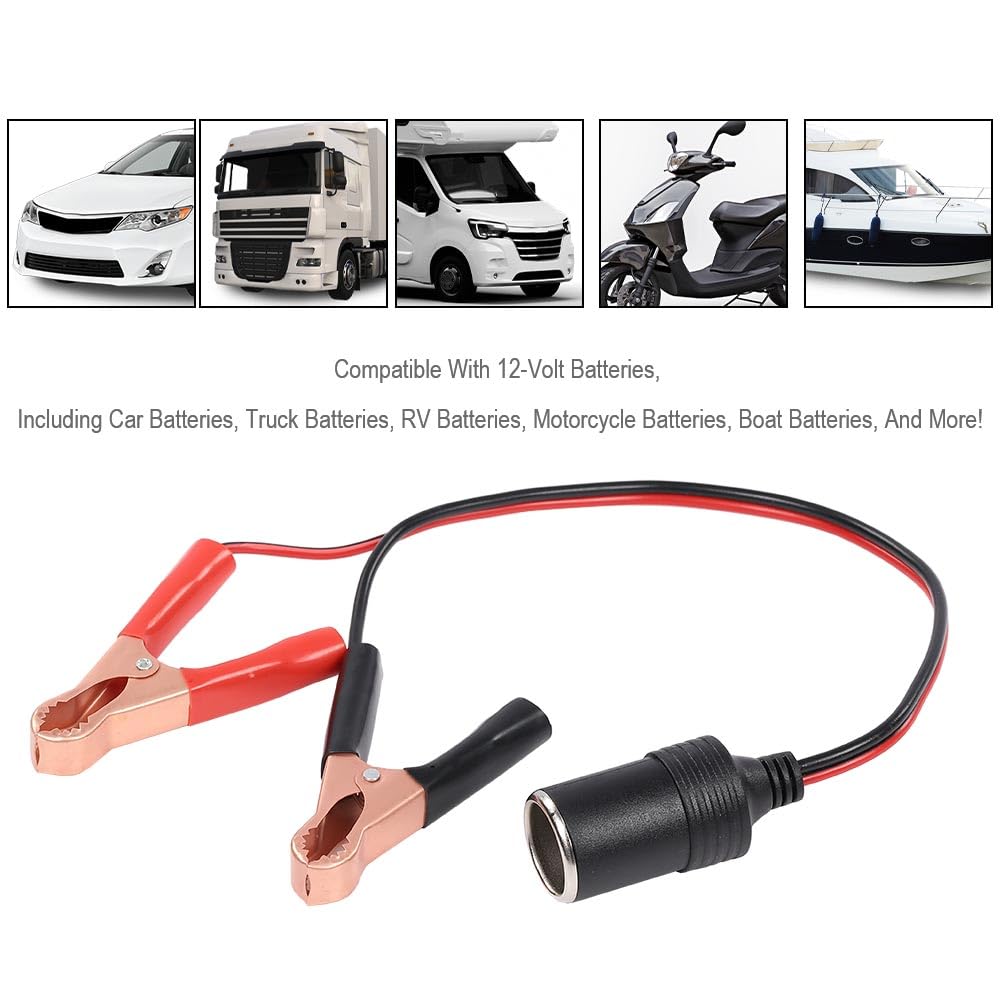 G-PLUS 12V Battery To Cigarette Lighter Adapter Alligator Clamp Clip 12 Volt Car Socket Red and Black