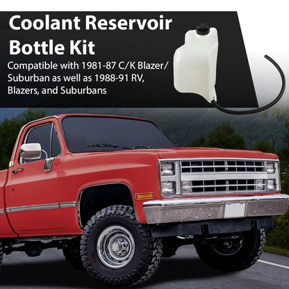 G-PLUS White Overflow Radiator Tank Coolant Bottle w/Cap Mounting Hardware & Hose Fit GM Full Size Trucks/Fits C/K Series 1981-1987 & 1988-1991 RV Pickups Full Size Blazer & Suburban HD81-87