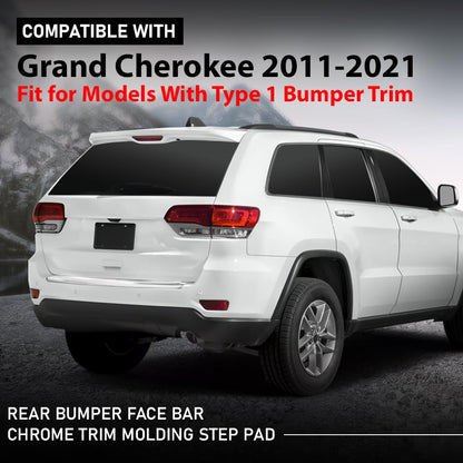 G-PLUS Rear Bumper Face Bar Chrome Trim Molding Step Pad Chrome Compatible with Jeep Grand Cherokee 2011-2021,Fit for Models With Type 1 Bumper Trim 6CG07SZ0AB CH1144100