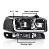 G-PLUS LED DRL Headlights Assembly, Compatible with 1999-2007 GMC Sierra 1500/2001-2007 GMC Sierra 1500 HD Bumper Headlamps, Clear Lens Black Housing Clear Reflector,faros delanteros