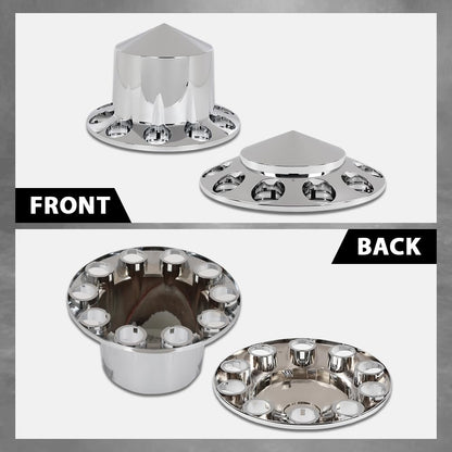 G-PLUS Front & Rear Wheel Cover Chrome Hub Cover Kit 33mm Spiked Hub Axle Compatible with Semi-Trucks 20", 22.5" and 24.5" Hub Piloted Wheels