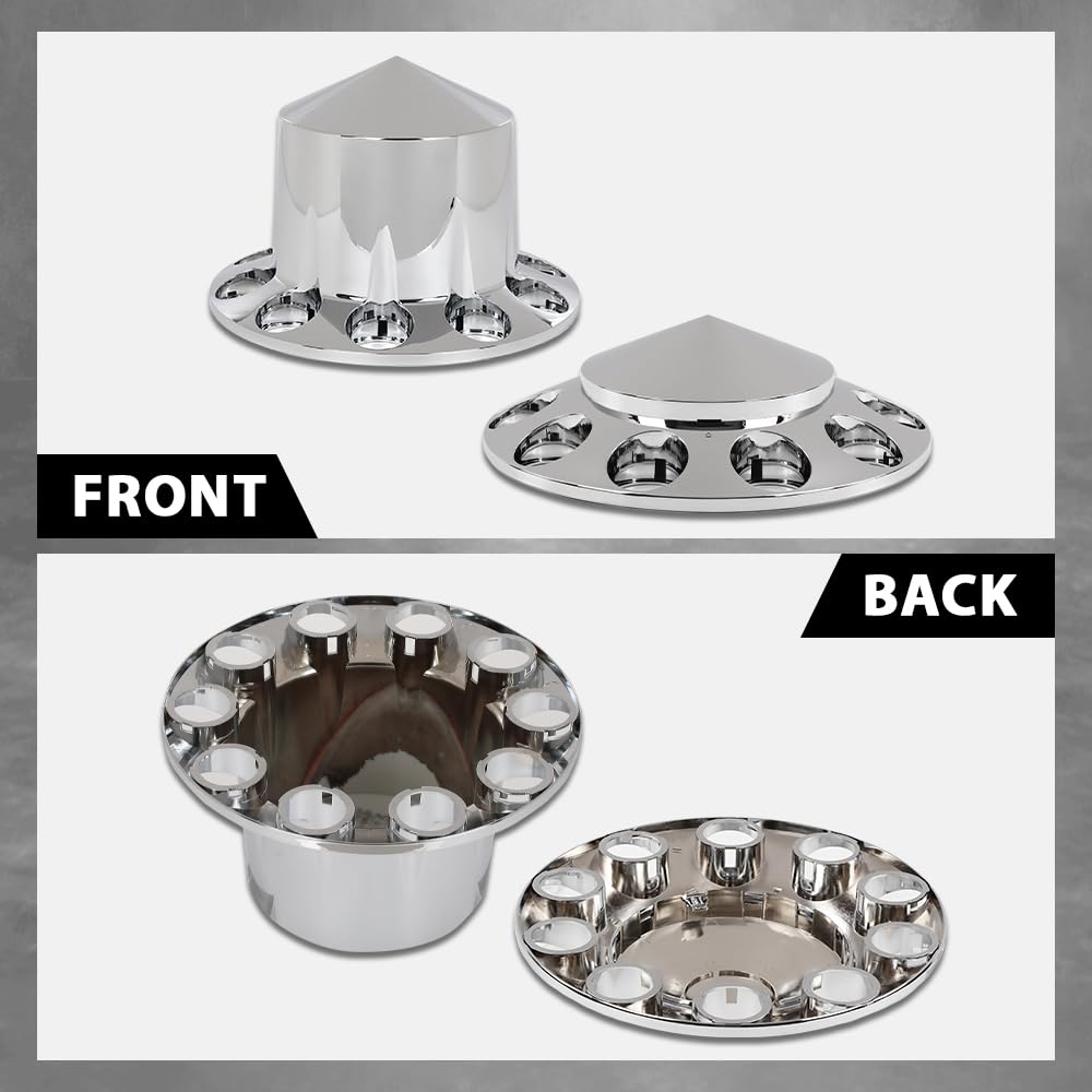 G-PLUS Chrome Hub Cover Kit, 33mm Front & Rear Semi Truck Wheel Axle Covers Spiked, Fit Semi-Trucks 20", 22.5" and 24.5" Hub Piloted Wheels