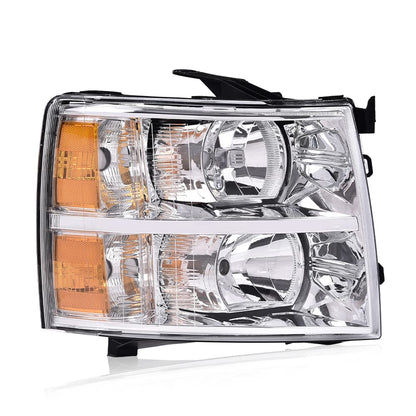 G-PLUS Headlights Assembly Compatible with Chevy Silverado 2007-2013/Fit Chevy Silverado 2500 HD 3500 HD 2007-2014 Bumper Headlamp Right Passenger Side Clear lens Chrome Housing Amber Reflector