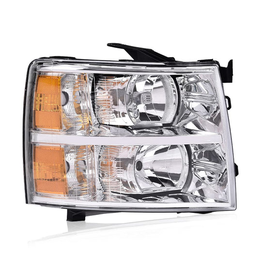 G-PLUS Headlights Assembly Compatible with Chevy Silverado 2007-2013/Fit Chevy Silverado 2500 HD 3500 HD 2007-2014 Bumper Headlamp Right Passenger Side Clear lens Chrome Housing Amber Reflector