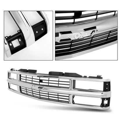 G-PLUS Chrome Grille w/Black Insert Compatible with Chevy Blazer Tahoe C/K 1500 2500 3500 1994 1995 1996 1997 1998 1999 2000 15981106 GM1200238