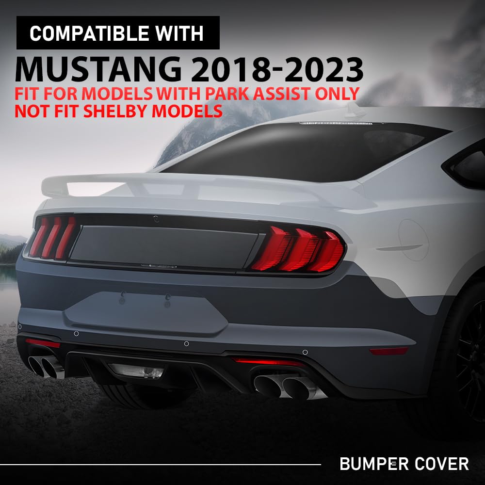 G-PLUS Rear Bumper Cover w/Holes Compatible with Ford Mustang 2018-2023, Fit Models WITH Park Assist Only, NOT Fit Shelby Models, 187-10329, JR3Z17K835AAPTM, FO1100737