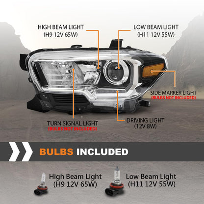 G-PLUS LED Headlight Assembly Left and Right Side w/LED Daytime Running Compatible with Toyota Tacoma 2016-2023 81150-04270, TO2502244 OEM Fit Standard 2 PCS White