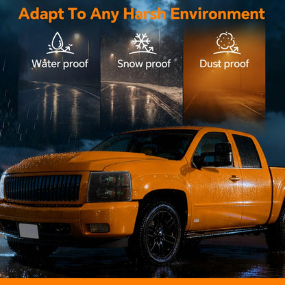 G-PLUS LED DRL Headlights Compatible with Chevy Silverado 1500 2007-2013/Fit Chevy Silverado 2500 HD 3500 HD 2007-2014 Bumper Headlamps,Smoky Lens Black Housing Amber Reflector,faros delanteros