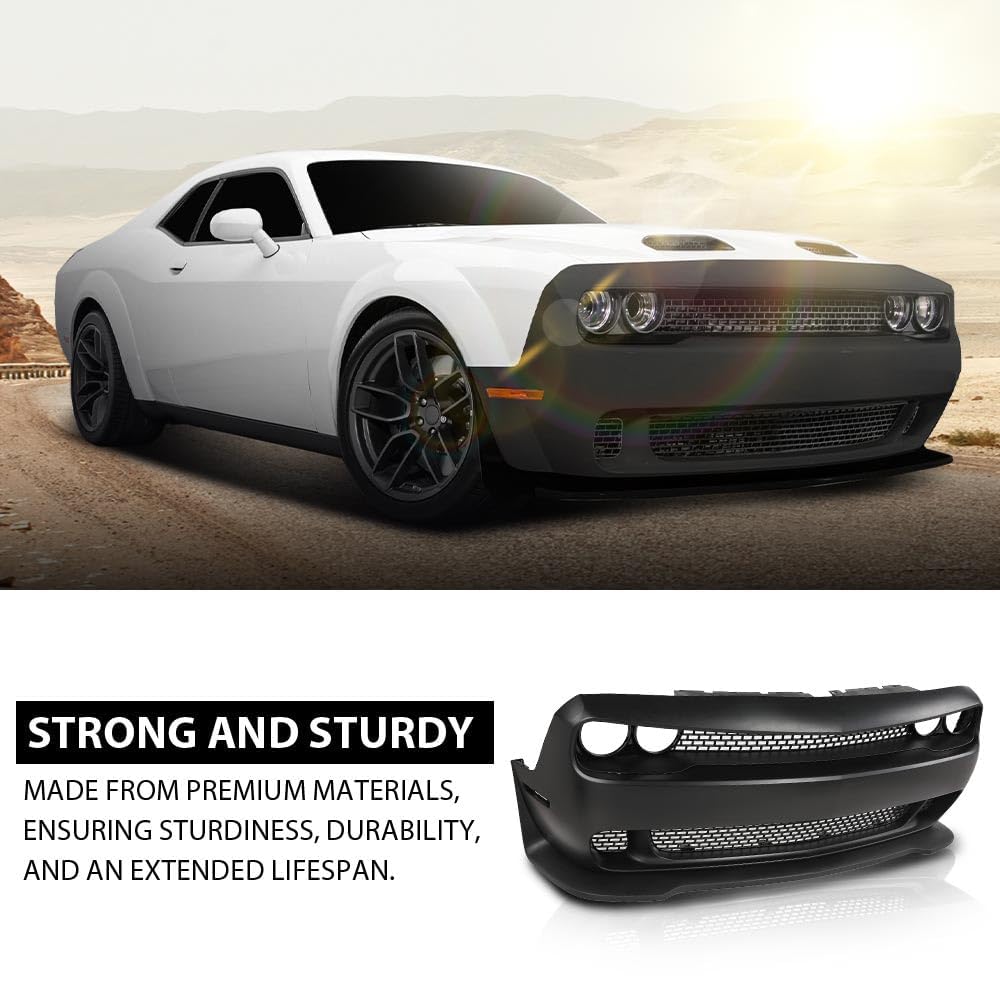 G-PLUS Front Bumper Kit Cover & Grille & Lip & Fog Light Covers Fit 2015 2016 2017 2018 2019 2020 2021 2022 2023 Dodge Challenger Hellcat Style Full Bumper Replacement, Not Fit Demon Models Black