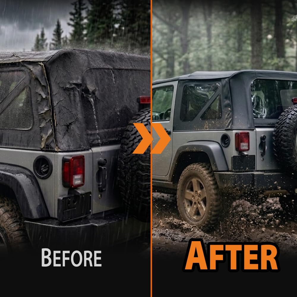 G-PLUS Soft Top w/o Tinted Window Compatible with Jeep Wrangler JK Unlimited 4 Door 2007-2009 9080235, 9085235 4PCS Black