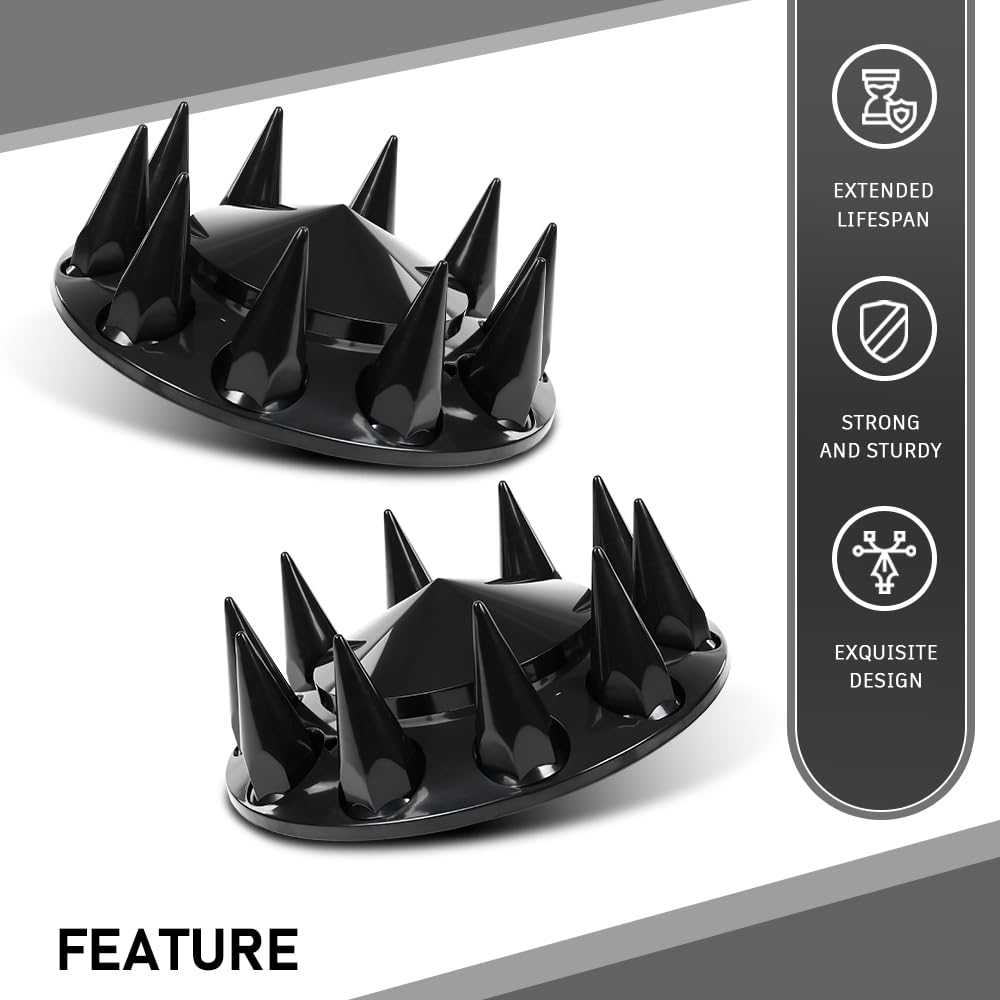 G-PLUS Front Wheel Covers 33mm Spiked Hub Axle Compatible with Semi-Trucks 22.5" and 24.5" Wheels, ABS Plastic Black Pair Semi Truck Hub Covers