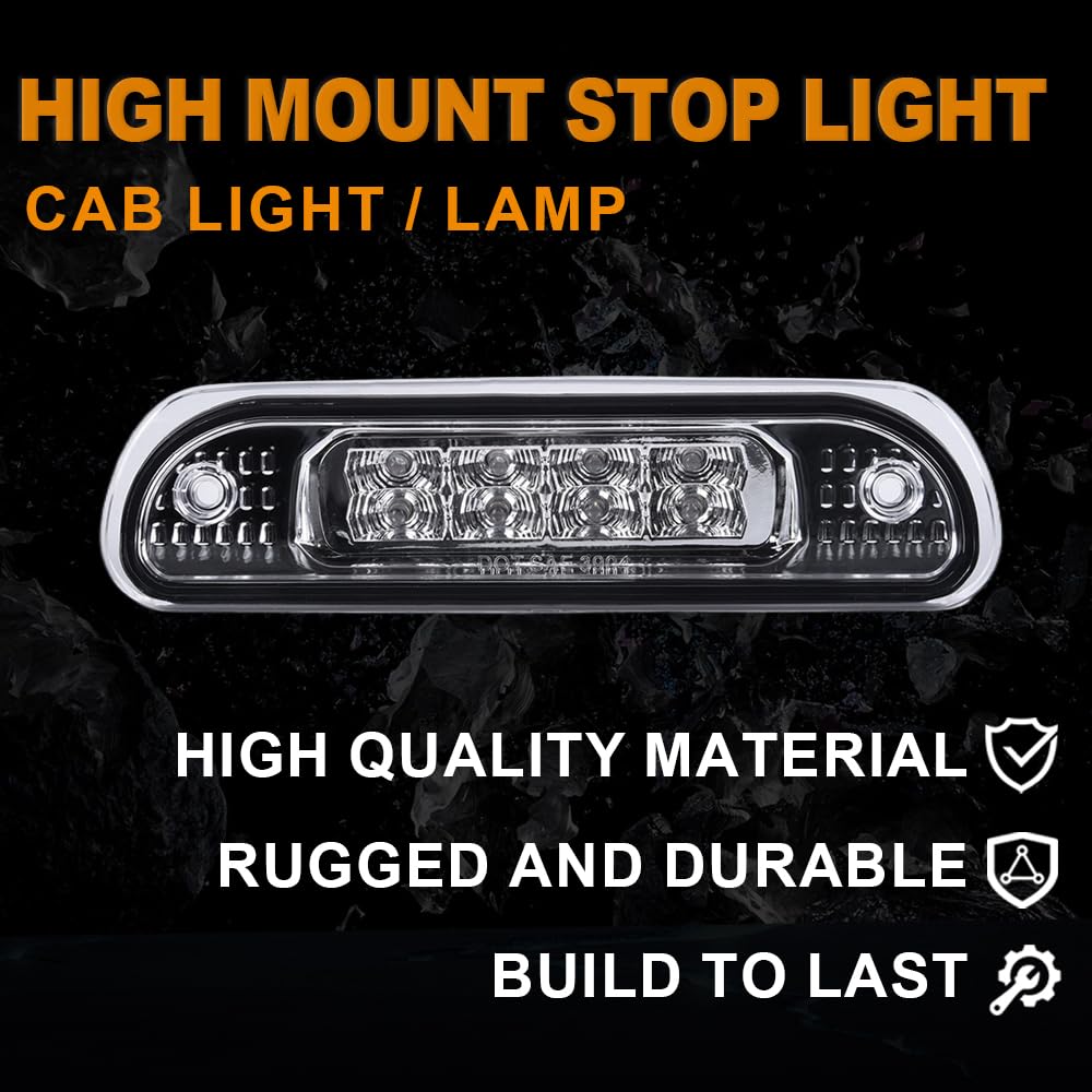 G-PLUS LED Third 3rd Brake Cargo Light Compatible With 1999-2004 Grand Cherokee,Rear Roof Center High Mount Stop Tail Light Replacement (Chrome Housing Clear Lens)