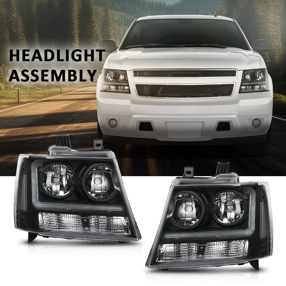 G-PLUS LED Headlights Assembly Front Headlamps Fit Chevy Tahoe Suburban 1500 2007-2014,Fit Chevy Avalanche Suburban 2500 2007-2013 Clear Lens Black Housing Clear Reflector,faros delanteros