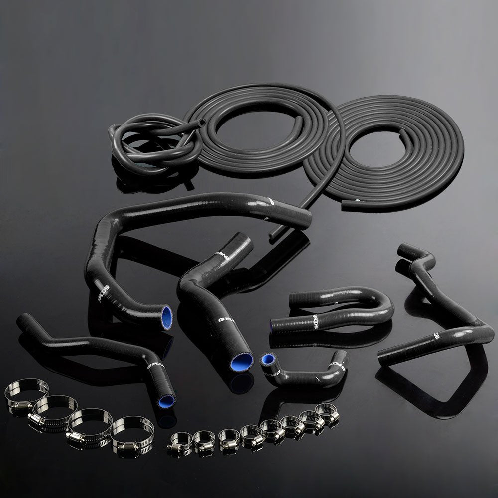 Silicone Radiator Coolant Hose Kit Clamps + Vacuum Hose Tube Kit Black