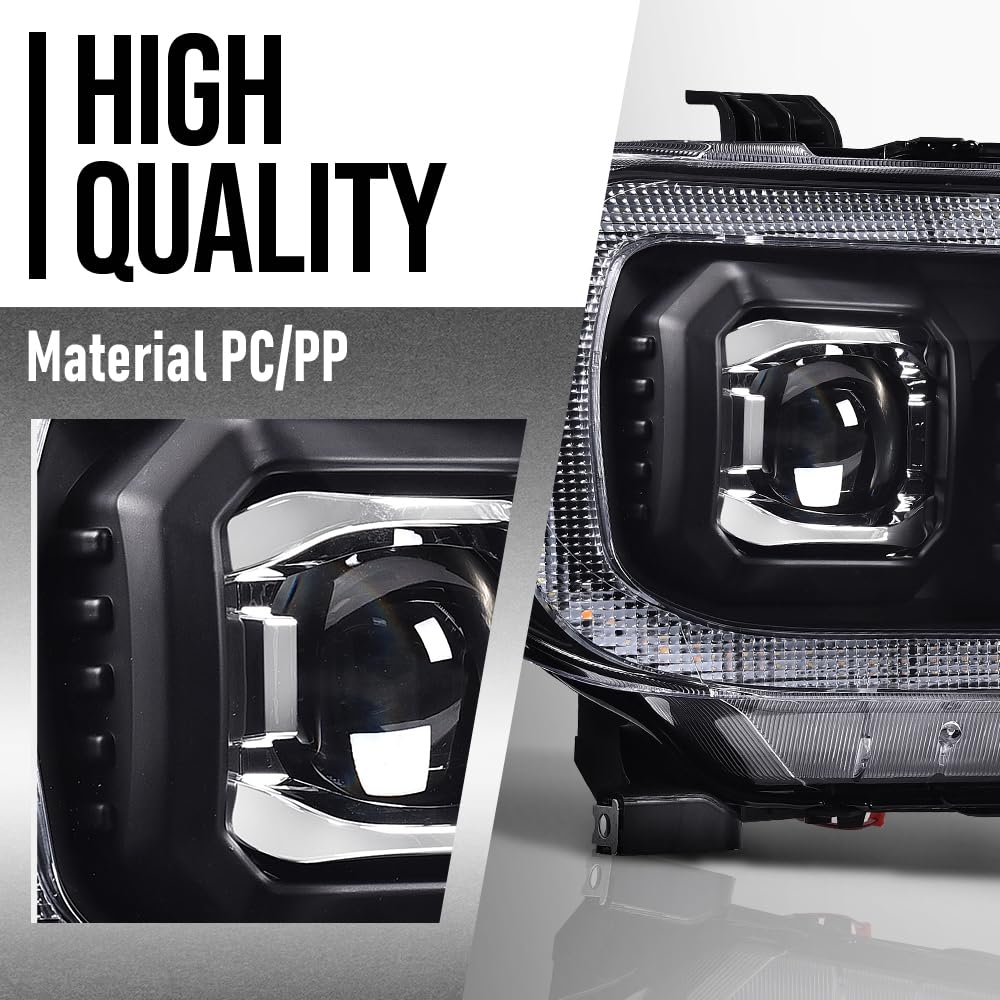 G-PLUS LED Tube Projector Headlights Assembly Compatible with Toyota Tundra 2007-2013, Fit Toyota Sequoia 2008-2017 Left & Right Headlamps, Clear Lens Black Housing Clear Reflector, TO2502171