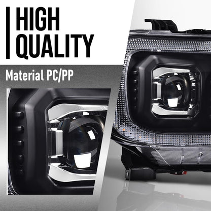 G-PLUS LED Tube Projector Headlights Assembly Compatible with Toyota Tundra 2007-2013, Fit Toyota Sequoia 2008-2017 Left & Right Headlamps, Clear Lens Black Housing Clear Reflector, TO2502171