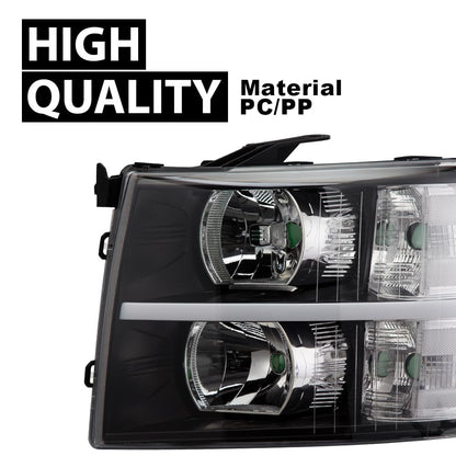 G-PLUS LED DRL Headlights, Fit 2007-2014 Chevy Silverado 2500 3500 & HD Models/Fit 2007-2013 Chevy Silverado 1500 Bumper Headlamps, Clear Lens Black Housing Clear Reflector