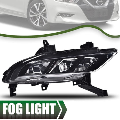 G-PLUS Fog Lights Assembly Compatible With 2016-2018 Nissan Maxima 4-Door Sedan S SL SR SV Front Bumper Halogen Fog Lights w/o Bulb Clear Lens Black Housing,Passenger (Right)