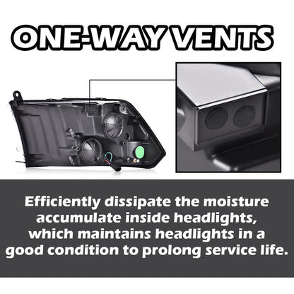 G-PLUS Headlights Headlamps Fit Dodge Ram 1500 2500 3500 2009-2012(New Body),Only Fit Factory Quad, Clear Lens Black Housing Clear Reflector,faros delanteros Assembly