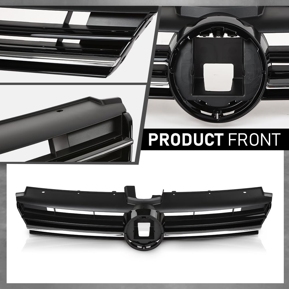G-PLUS Front Grille Grill Compatible with Volkswagen Golf 2018-2020 5GM853651AFZLL, VW1200176 Black