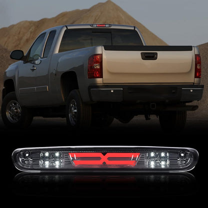 G-PLUS X-Type LED Third Brake Light Compatible with Chevy Silverado/GMC Sierra 2007-2014 3RD LED Bar Brake/Cargo Light Smoky lens Chrome Housing Amber Reflector