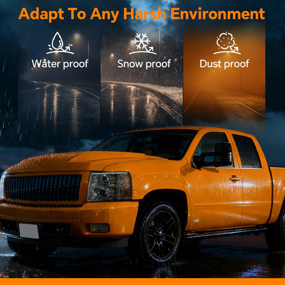 G-PLUS LED Headlights Assembly Fit Chevy Silverado 1500 2007-2013/Fit Silverado 2500 HD 3500 HD 2007-2014,Left & Right Corner Headlamps,Smoky Lens Chrome Housing Amber Reflector,faros delanteros