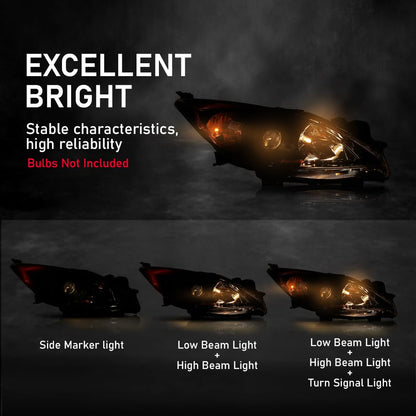 G-PLUS Headlights Assembly Front Headlamps Pair Compatible with Mazda 3 2010-2013,Fit Mazda 3 Sport 2010-2013 Clear Lens Black Housing Amber Reflector BBM4510L0K,faros delanteros