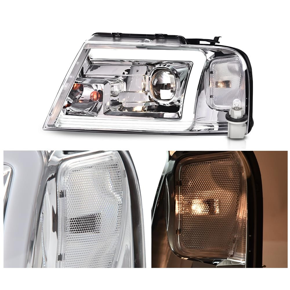 G-PLUS LED DRL Headlights, Fit 2004-2008 Ford F150/ 2006-2008 Lincoln Mark Lt(NOT Fit 2004 F150 Heritage/Flareside Beds), Clear Lens Chrome Housing Clear Reflector Bumper Headlamps