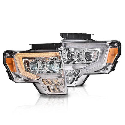 G-PLUS LED Left + Right Side Tube Dual Projector Headlights & Tail Lights Compatible with 2009-2014 Ford F150 (Clear Lens Chrome Housing Headlights + Tail Lights)
