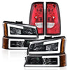 G-PLUS LED DRL Headlights Assembly & Tail Lights Fit Chevy Silverado 1500 1500 HD 2500 2500 HD 2003-2006, Clear Lens Chrome Housing Amber Reflector Headlamps Assembly Red Taillights