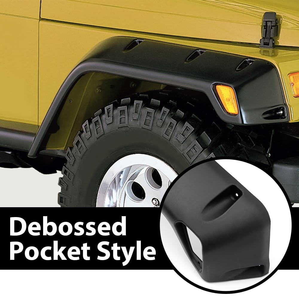 G-PLUS 4pcs Smooth Pocket Fender Flares Compatible with Jeep Wrangler TJ 1997-2006 & Wrangler LJ 2004-2006, Not Fit Sport Sport Utility Models, 6'' Wide Extended Style Wheel Protector Cover