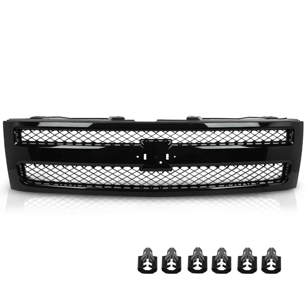G-PLUS Front Bumper Grille Grill Compatible with Chevy Silverado 1500 Hybrid 2009-2013/Fit Silverado 1500 XFE 2010-2013/Fit Silverado 1500 LS LT LTZ WT 2007-2013 25810707, 19303978