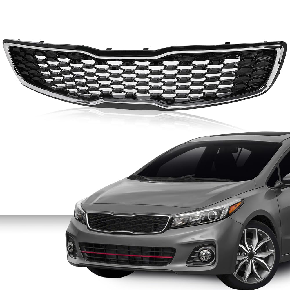 G-PLUS Front Upper Bumper Grille Grill Chrome & Black Compatible with Kia Forte5 Hatchback EX LX 2017 2018 86350-A7810, 86350A7810, 86350A7830, 86350-A7830