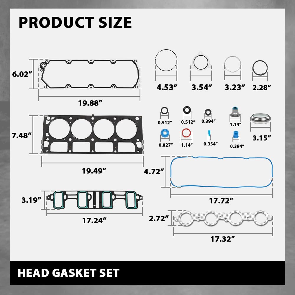 G-PLUS Head Gasket Set Compatible with Chevy Silverado Express Suburban GMC Sierra Yukon 6.0L 6.2L 2007-2019, for Cadillac Escalade 2009, for Hummer H2 2008-2009, HS26192PT-5