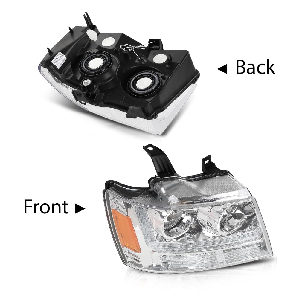G-PLUS LED Headlights Assembly Front Headlamps Fit Chevy Tahoe Suburban 1500 2007-2014,Fit Chevy Avalanche Suburban 2500 2007-2013 Clear Lens Chrome Housing Amber Reflector,faros delanteros