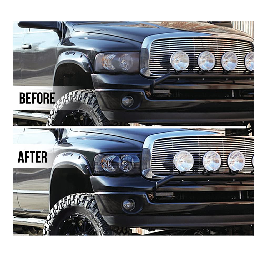 G-PLUS Chrome Housing Amber Corner Headlight Lamps Cover Smoke Compatible with 2002-2005 Dodge Ram 1500/2003-2005 Dodge Ram 2500 3500 55077121AF 55077120AF 55077121AG 55077120AG