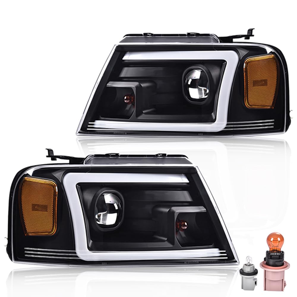 G-PLUS LED Headlights,Fit Ford F150 2004-2008/Lincoln Mark LT 2006-2008(NOT Fit 04 F150 Heritage & Flareside Beds) Clear Lens Black Housing Amber ReflectorBumper Headlamps,faros delanteros