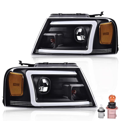 G-PLUS LED Headlights,Fit Ford F150 2004-2008/Lincoln Mark LT 2006-2008(NOT Fit 04 F150 Heritage & Flareside Beds) Clear Lens Black Housing Amber ReflectorBumper Headlamps,faros delanteros