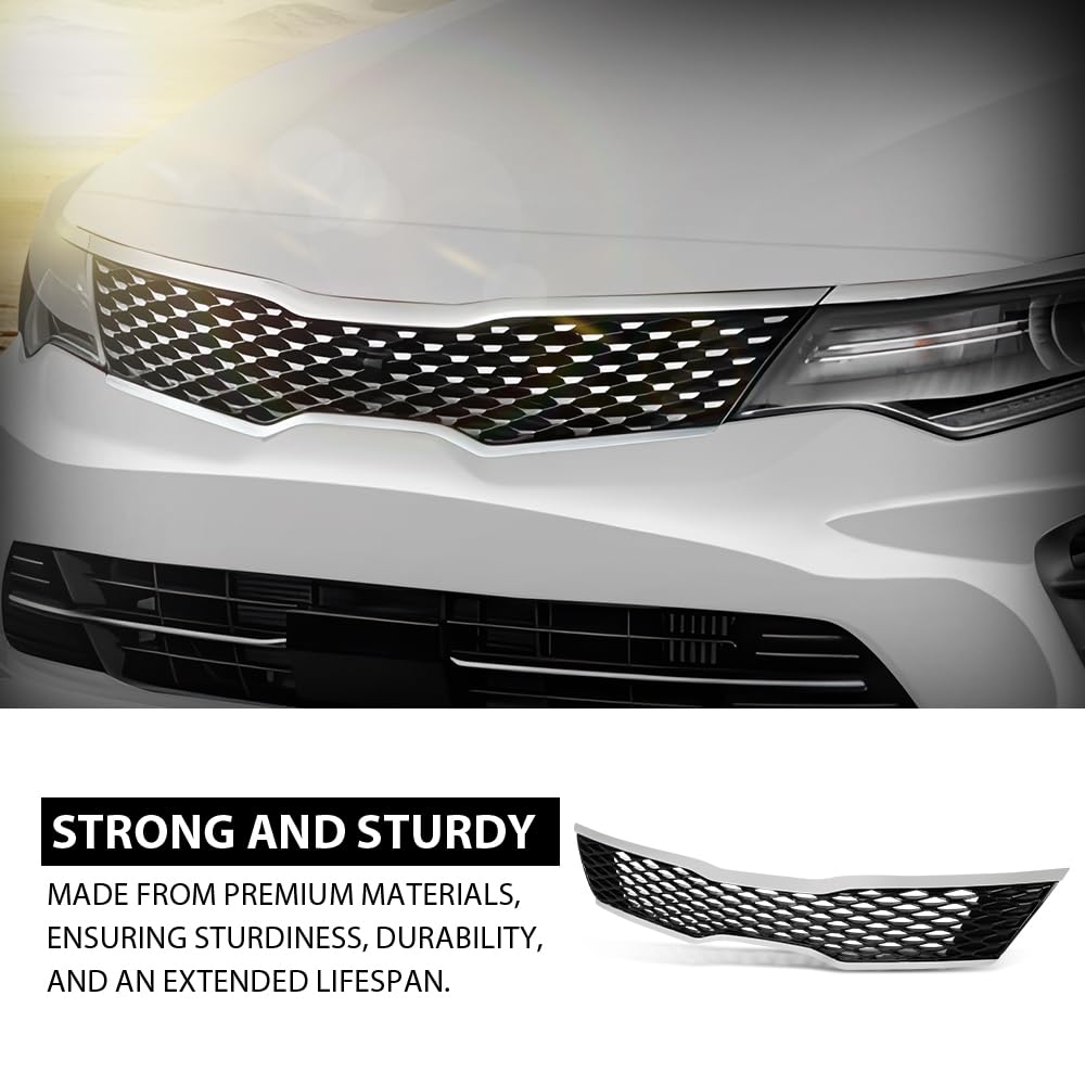 G-PLUS Front Upper Bumper Grille Assembly, Compatible with Kia Optima SX SXL Turbo 2016 2017 2018, Chrome