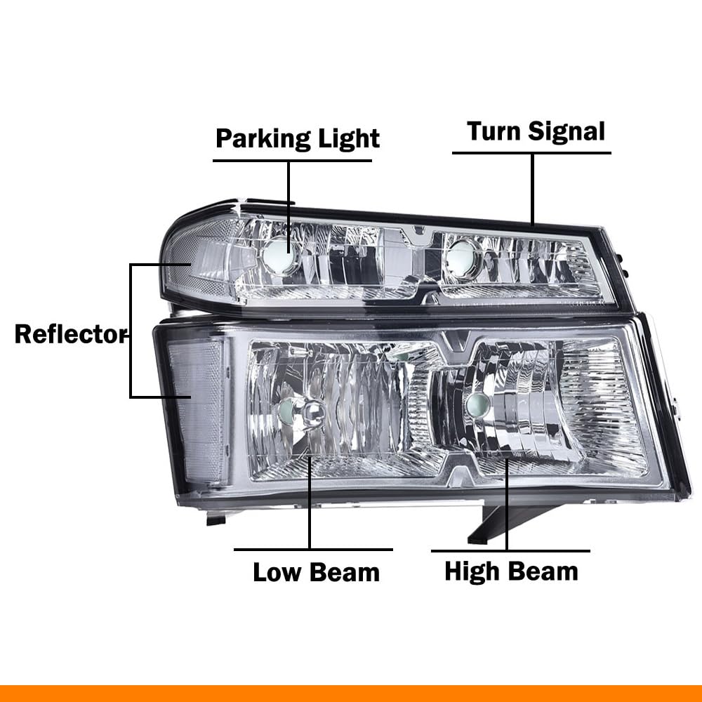 G-PLUS Headlights Assembly,Fit Chevy Colorado/GMC Canyon 2004-2012,Fit Isuzu i-280 i-350 2006/Isuzu i-290 i-370 2007-2008 Headlamps, Smoky Lens Chrome Housing Clear Reflector,faros delanteros