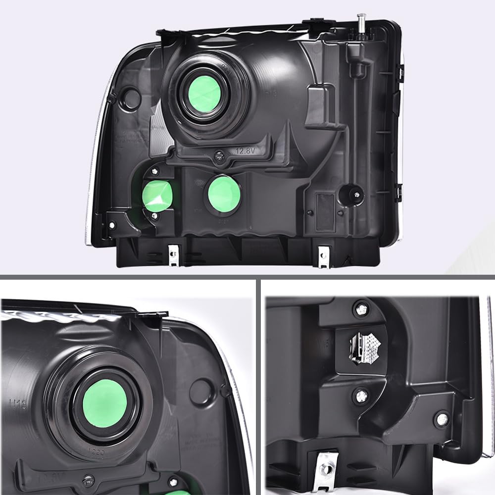 G-PLUS Headlights Assembly Fit 1999-2004 Ford F250 F350 F450 F550 Super Duty/2000-2004 Ford Excursion Headlamps,Clear lens Chrome Housing Clear Reflector FO2503147 FO2503183 Driver & Passenger Side