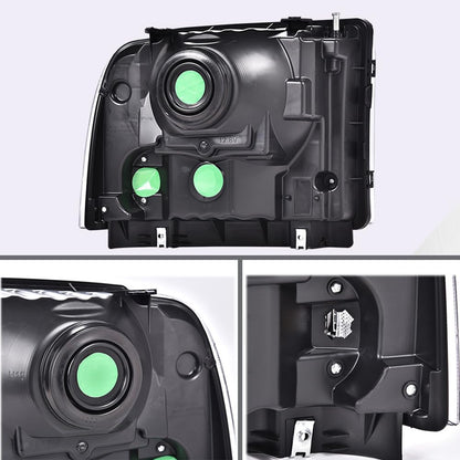 G-PLUS Headlights Assembly Fit 1999-2004 Ford F250 F350 F450 F550 Super Duty/2000-2004 Ford Excursion Headlamps,Clear lens Chrome Housing Clear Reflector FO2503147 FO2503183 Driver & Passenger Side