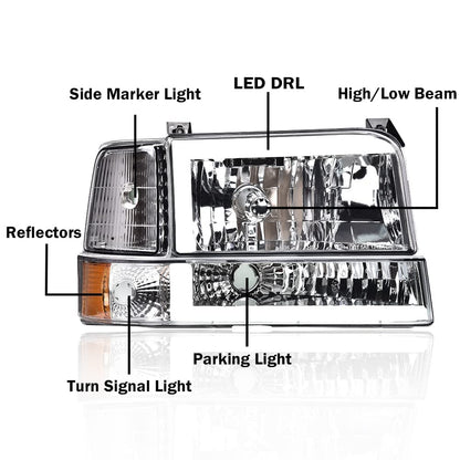 G-PLUS LED DRL Headlights, Fit 1992-1996 Ford Bronco F150 F250 F350 Bumper Headlamps, Smoky Lens Black Housing Clear Reflector,faros delanteros