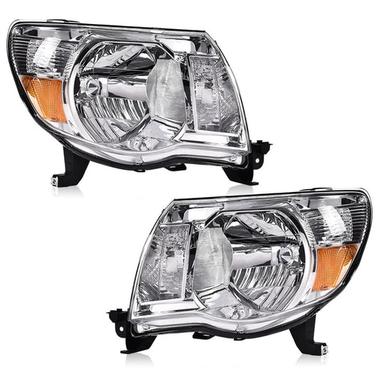 G-PLUS Headlights Assembly, Compatible with 2005 2006 2007 2008 2009 2010 2011 Toyota Tacoma Bumper Headlamps, Clear Lens Chrome Housing Amber Reflector,faros delanteros