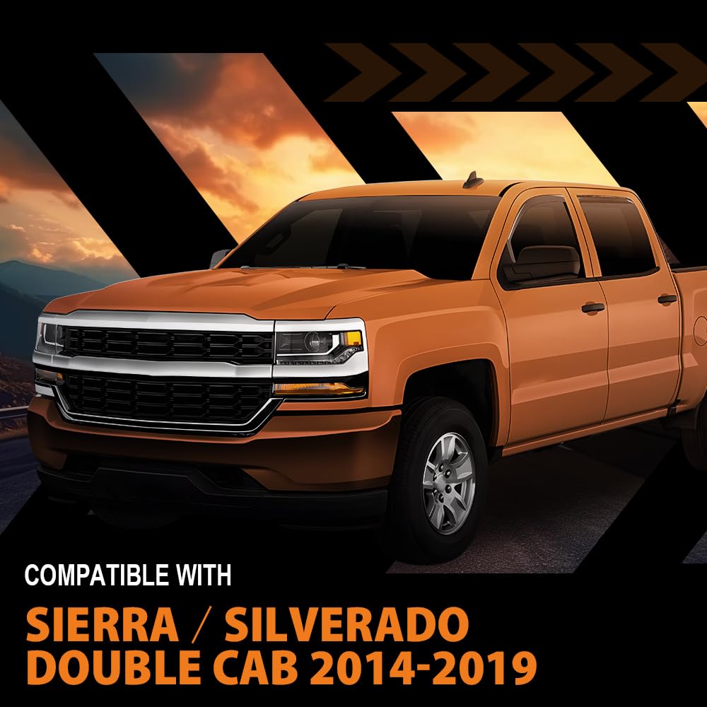 G-PLUS in-Channel Side Window Vent Visor Deflectors Rain Guards Fit Chevy Silverado 1500/2500 / 2500HD / 3500HD & GMC Sierra 1500 / 2500HD / 1500 Limited / 1500 LD Double Cab 2014-2019 4 PCS Smoky