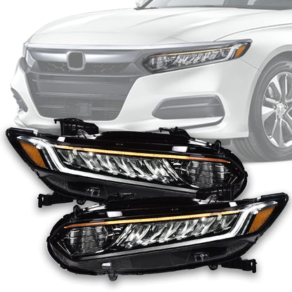 G-PLUS Headlights Assembly Compatible with 2018 2019 2020 Honda Accord Halogen High Beam Headlamps Chrome Signal Headlights (Black Passenger & Driver Side(Left+Right)), faros delanteros