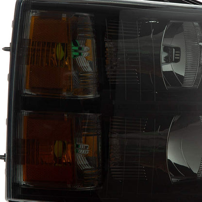 G-PLUS LED DRL Headlights Compatible with Chevy Silverado 1500 2007-2013/Fit Chevy Silverado 2500 HD 3500 HD 2007-2014 Bumper Headlamps,Smoky Lens Black Housing Amber Reflector,faros delanteros