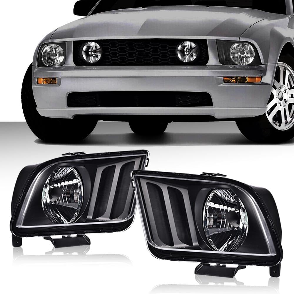 G-PLUS Headlights Assembly, Compatible with Ford Mustang 2005-2009 Left+Right Bumper Headlamps Clear Lens Black Housing Amber Reflector