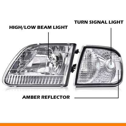 G-PLUS Headlights Assembly Fit Ford Expedition 1997-2002, Fit Ford F150 1998-2003 Left & Right Lamps Clear Lens Chrome HousingBumper Headlamps, faros delanteros