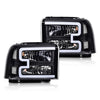 G-PLUS LED DRL BAR Headlight Assembly Compatible with Ford F250 F350 F450 F550 Super Duty 05-07 /Fit Ford Excursion 05 HeadLamps LH & RH Clear lens Black Housing White Reflector FO2503217 6C3Z13008CB